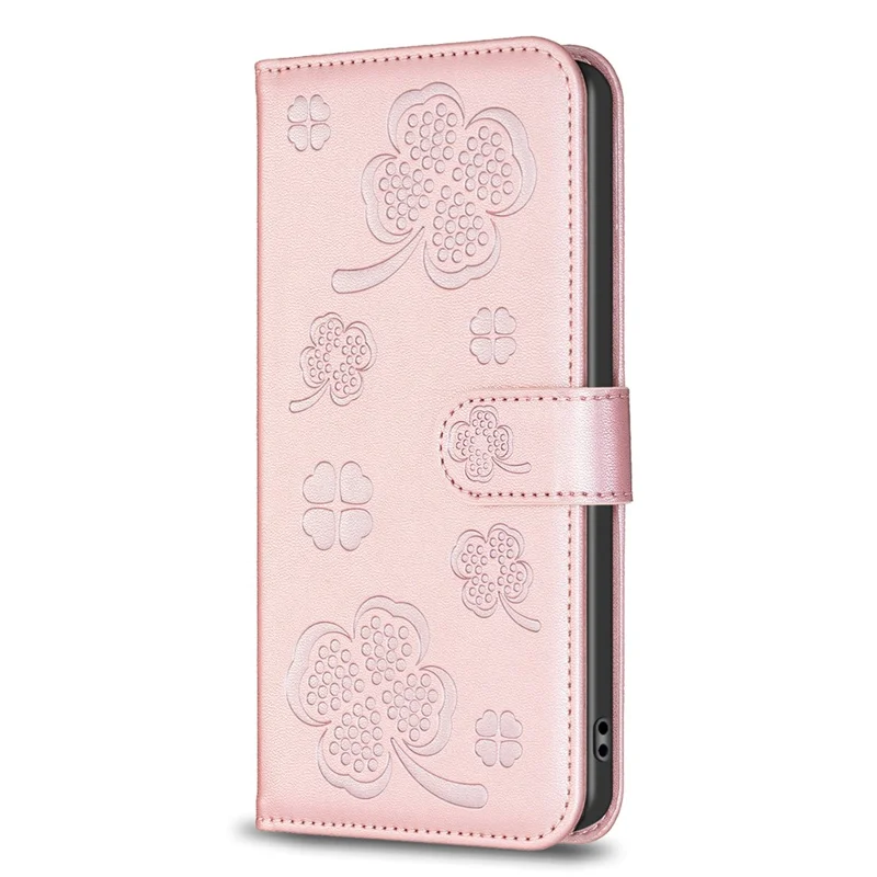 For Oppo A78 5G Leather Case Stand Function Clover Pattern Wallet Phone Cover - Pink