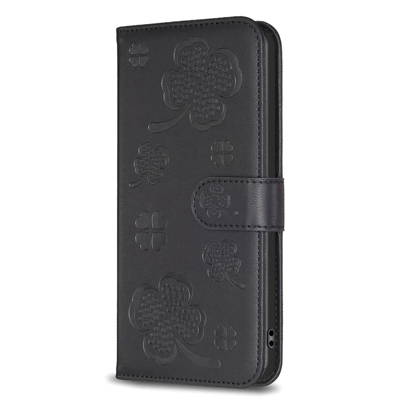 For Oppo A78 5G Leather Case Stand Function Clover Pattern Wallet Phone Cover - Black