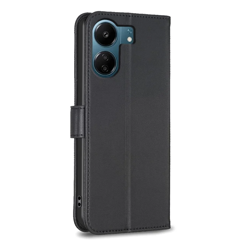 Capa de Telemóvel em Pele com Padrão de Trevo, Suporte e Fecho Magnético - Preto para Xiaomi Redmi 13C 4G / 13C 5G / 13R 5G / Poco M6 5G / Poco C65 4G