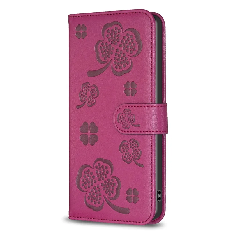 Para Motorola Moto G14 4G Caso da carteira de couro PU Suporte Padrão Trevo Phone Cover - Rosa