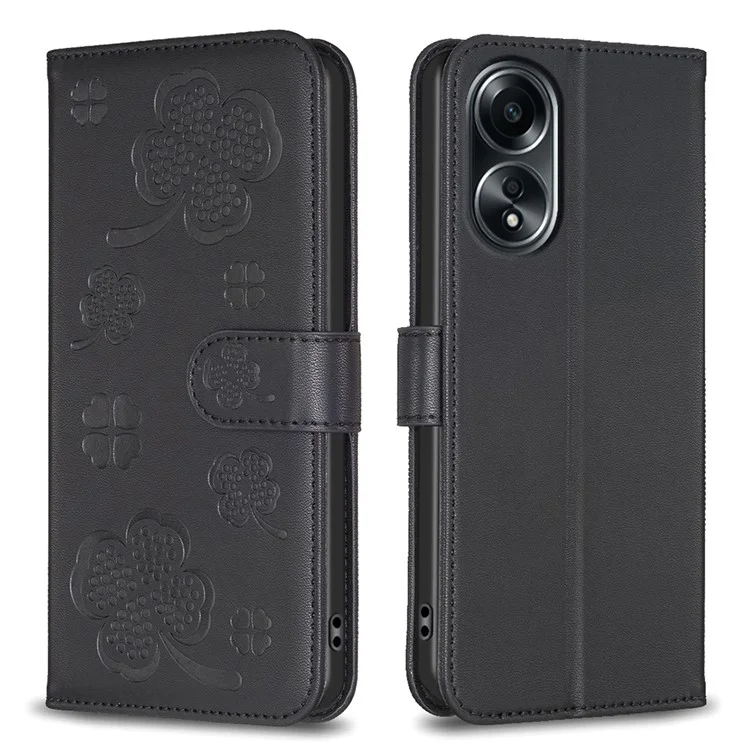 Pour Oppo A98 5G Clover Pattern Phone Case PU Leather Full Body Protective Cover - Black