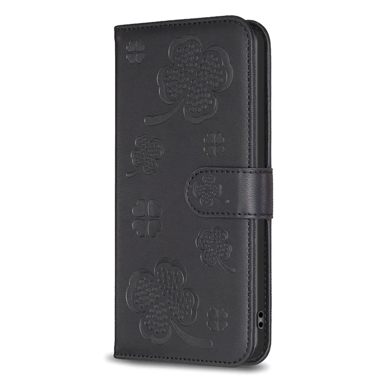 Pour Oppo A98 5G Clover Pattern Phone Case PU Leather Full Body Protective Cover - Black