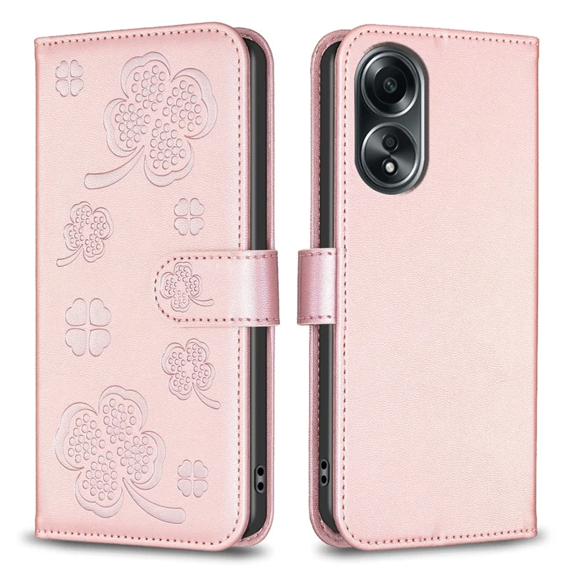 For Oppo A98 5G Clover Pattern Phone Case PU Leather Full Body Protective Cover - Pink