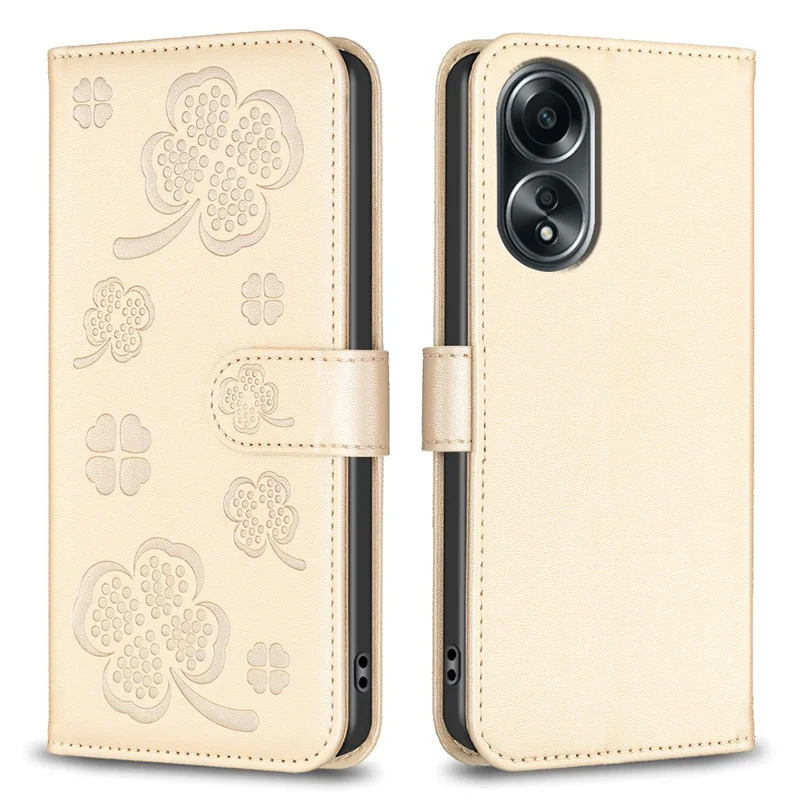 For Oppo A98 5G Clover Pattern Phone Case PU Leather Full Body Protective Cover - Gold