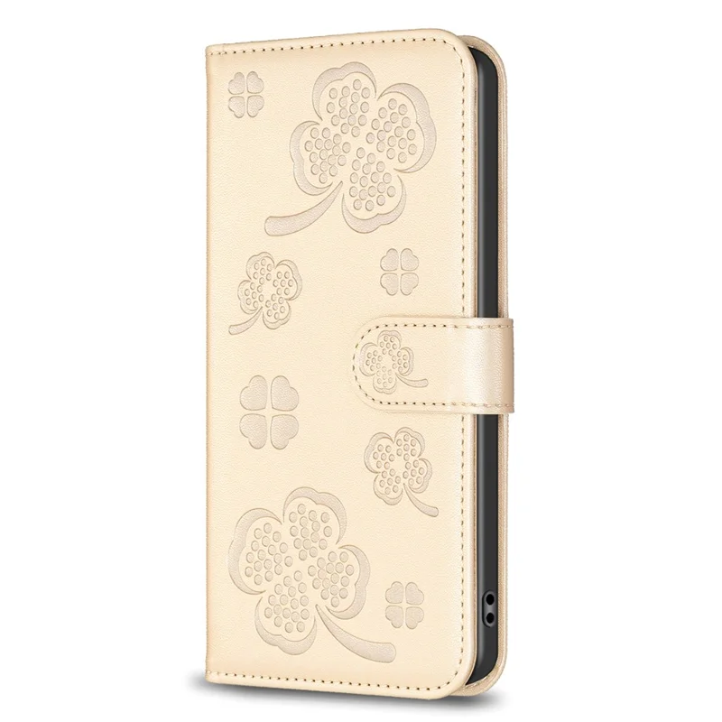 For Oppo A98 5G Clover Pattern Phone Case PU Leather Full Body Protective Cover - Gold