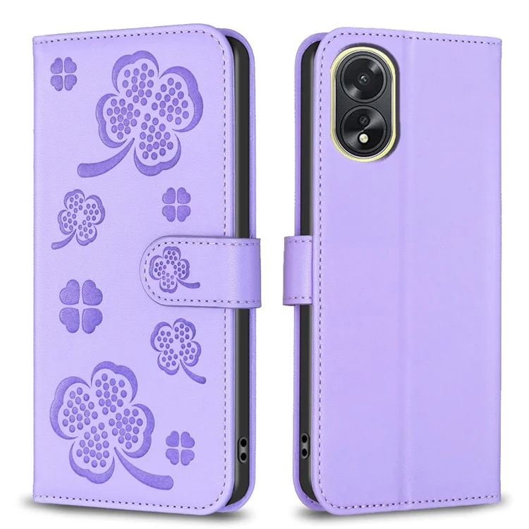 Para Oppo A38 4G / A18 4G Leather Wallet Case Stand Clover Pattern Imprinted Phone Cover - Roxo