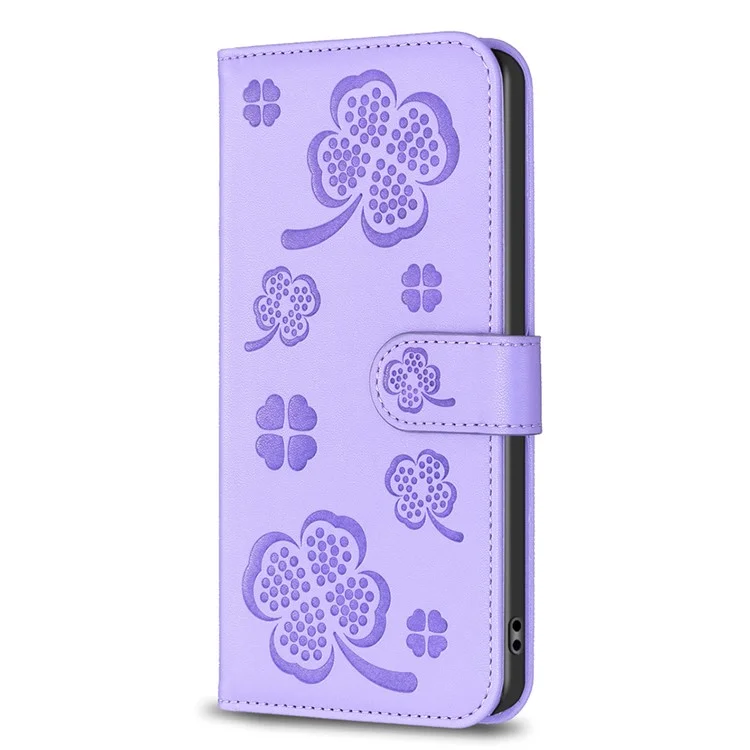 Para Oppo A38 4G / A18 4G Leather Wallet Case Stand Clover Pattern Imprinted Phone Cover - Roxo