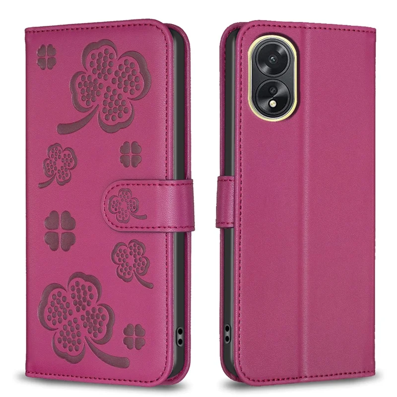 For Oppo A38 4G / A18 4G Leather Wallet Case Stand Clover Pattern Imprinted Phone Cover - Rose