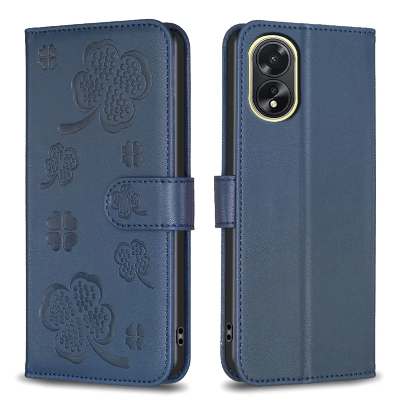 For Oppo A38 4G / A18 4G Leather Wallet Case Stand Clover Pattern Imprinted Phone Cover - Blue