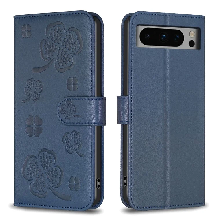 Per Google Pixel 8 Pro Clover Pattern Case Wallet PU Leather Folio Phone Cover - Blu