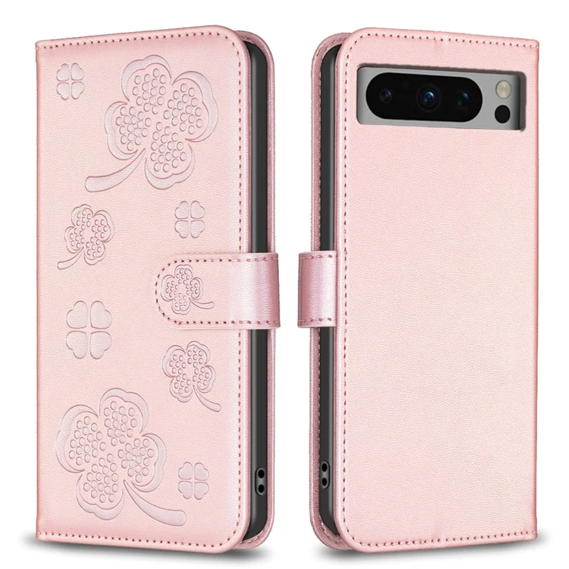 For Google Pixel 8 Pro Clover Pattern Case Wallet PU Leather Folio Phone Cover - Pink