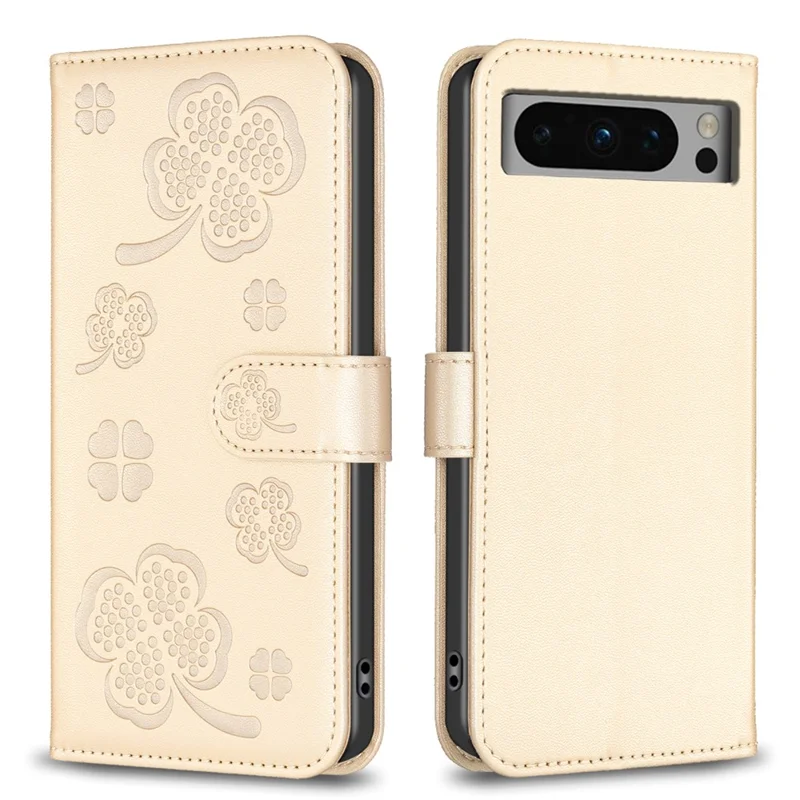 For Google Pixel 8 Pro Clover Pattern Case Wallet PU Leather Folio Phone Cover - Gold