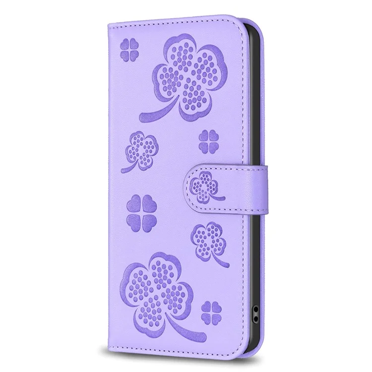 Pour Motorola Edge 40 Neo 5G Clover Pattern Leather Case Magnetic Clasp Stand Flip Phone Cover - Violet