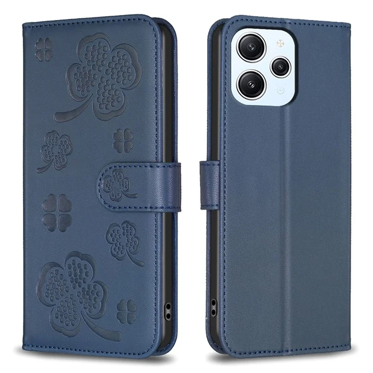 Per Xiaomi Redmi 12 4G Portafoglio Flip Cover Custodia in Pelle PU con Motivo a Quadrifoglio - Blu