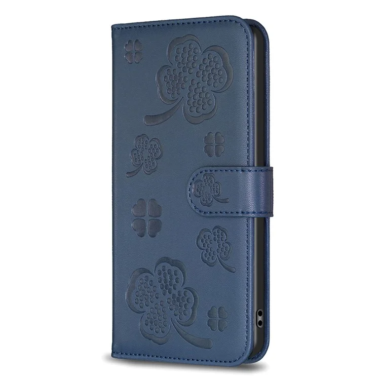 Per Xiaomi Redmi 12 4G Portafoglio Flip Cover Custodia in Pelle PU con Motivo a Quadrifoglio - Blu