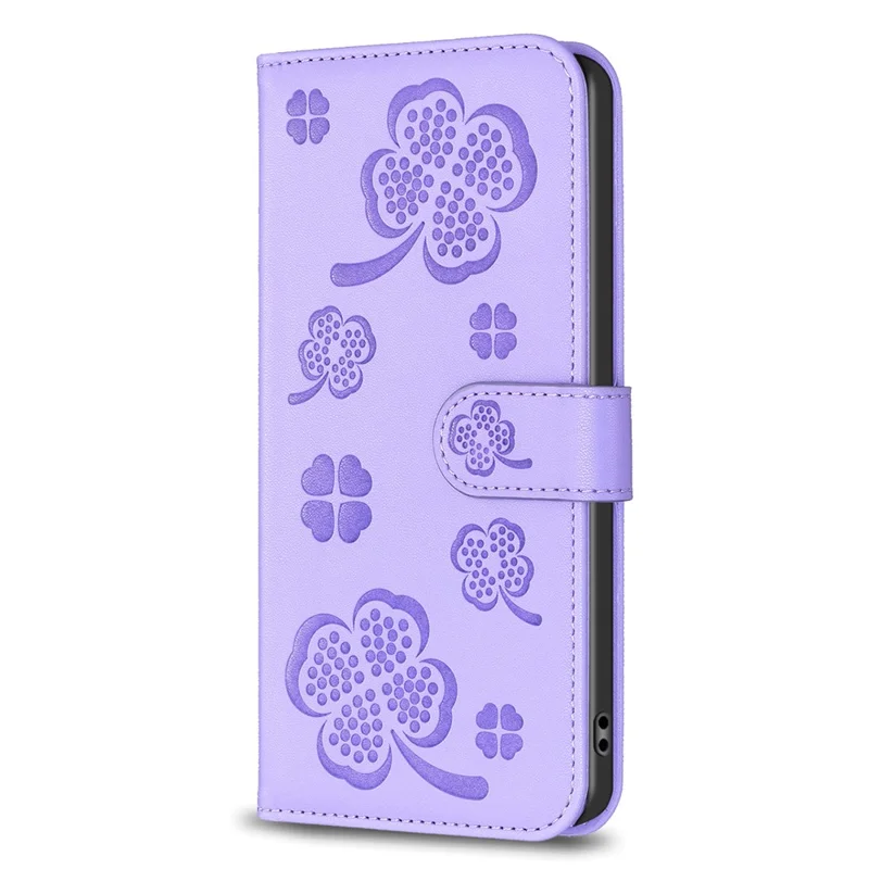 For Xiaomi Redmi 12 4G Wallet Flip Cover PU Leather Clover Imprinted Folio Phone Case - Purple