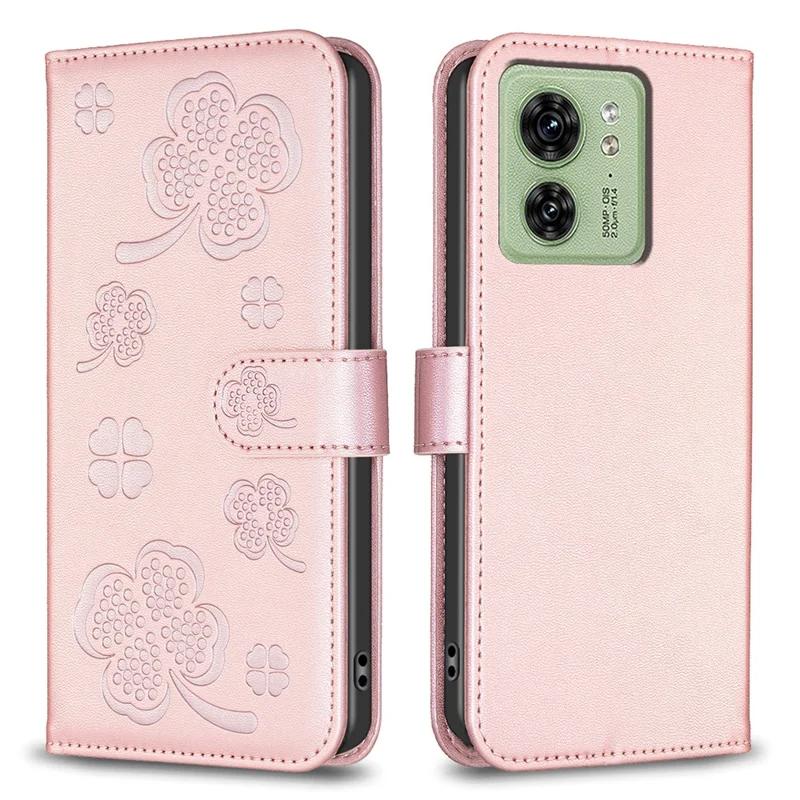 For Motorola Edge 40 5G Wallet Case PU Leather Imprinted Clover Protective Flip Phone Case - Pink