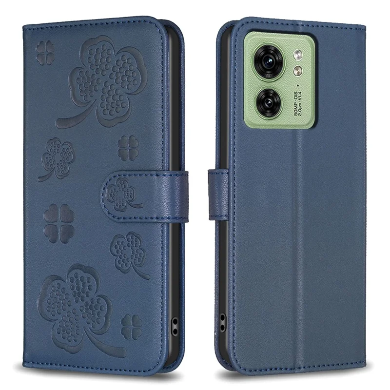 For Motorola Edge 40 5G Wallet Case PU Leather Imprinted Clover Protective Flip Phone Case - Blue