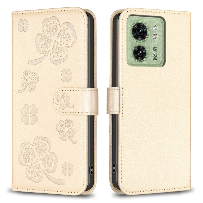 For Motorola Edge 40 5G Wallet Case PU Leather Imprinted Clover Protective Flip Phone Case - Gold