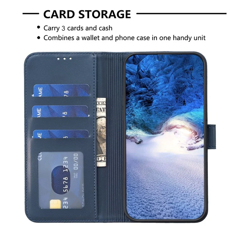 For Nokia C32 Flip Stand PU Leather Case Imprinted Clover Magnetic Clasp Phone Case - Blue