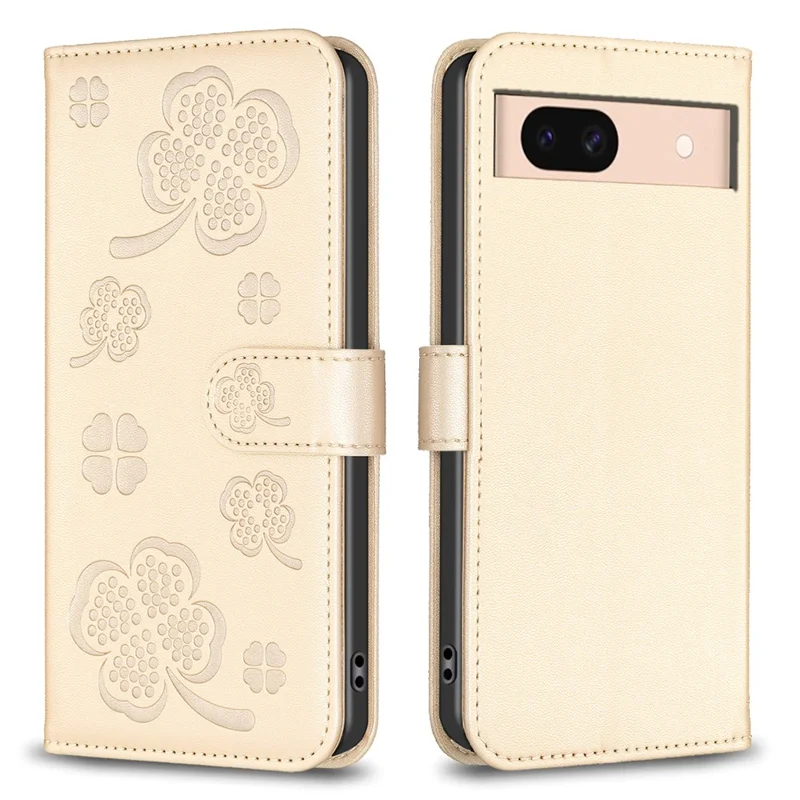 Para Google Pixel 8a Capa de Telefone Caso PU Leather Clover Imprinted Wallet Protection Cover - Ouro
