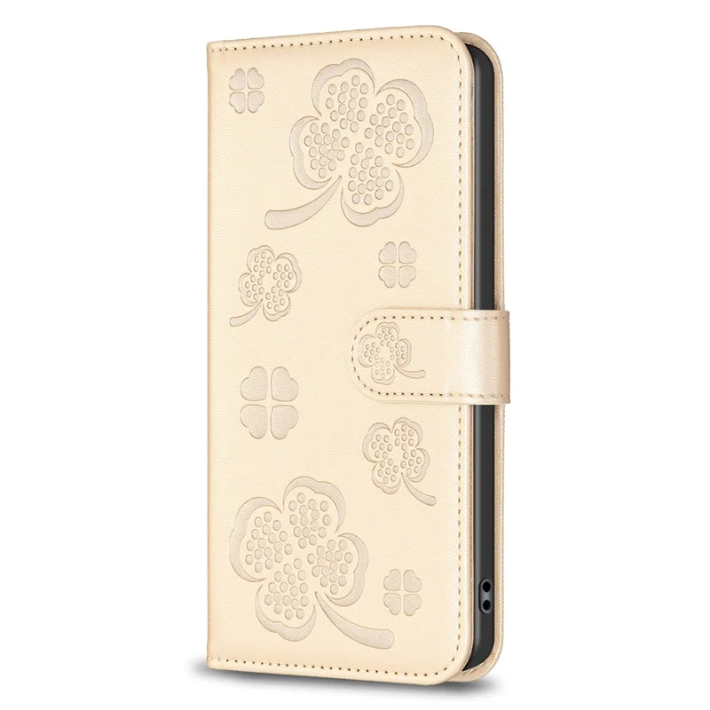 Para Google Pixel 8a Capa de Telefone Caso PU Leather Clover Imprinted Wallet Protection Cover - Ouro