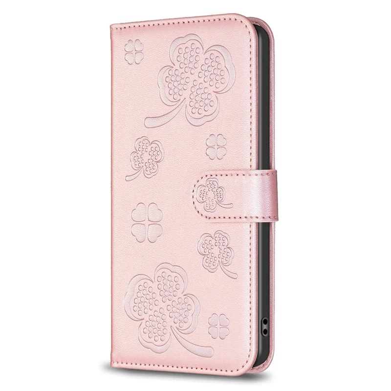 Para Google Pixel 8a Phone Case PU Leather Clover Imprinted Wallet Protection Cover - Pink