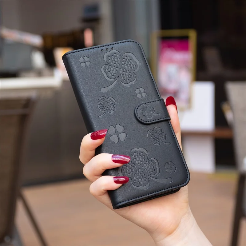 For Google Pixel 8a Phone Case PU Leather Clover Imprinted Wallet Protection Cover - Black