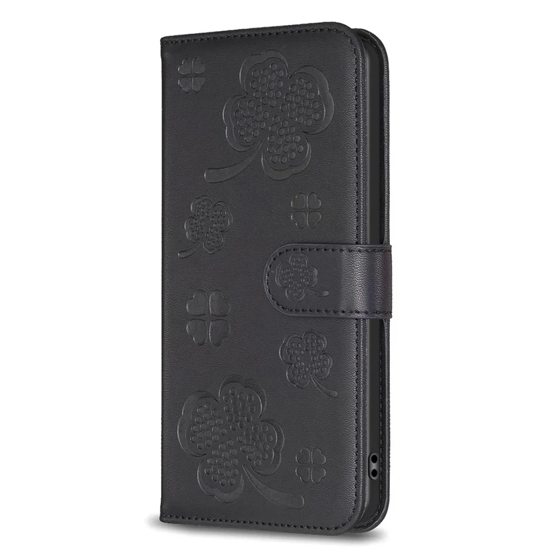 For Google Pixel 8a Phone Case PU Leather Clover Imprinted Wallet Protection Cover - Black