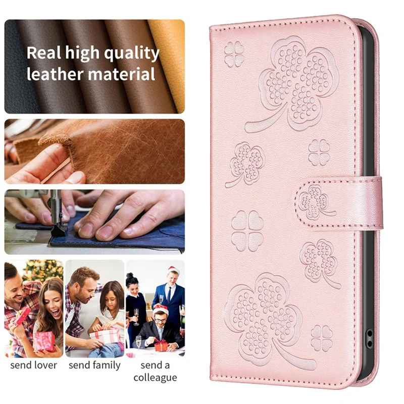For Motorola Moto E13 4G Phone Case Clover Pattern PU Leather Flip Folio Phone Cover - Pink