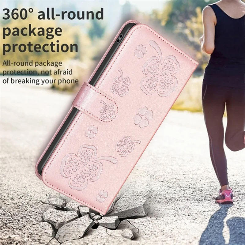 For Motorola Moto E13 4G Phone Case Clover Pattern PU Leather Flip Folio Phone Cover - Pink