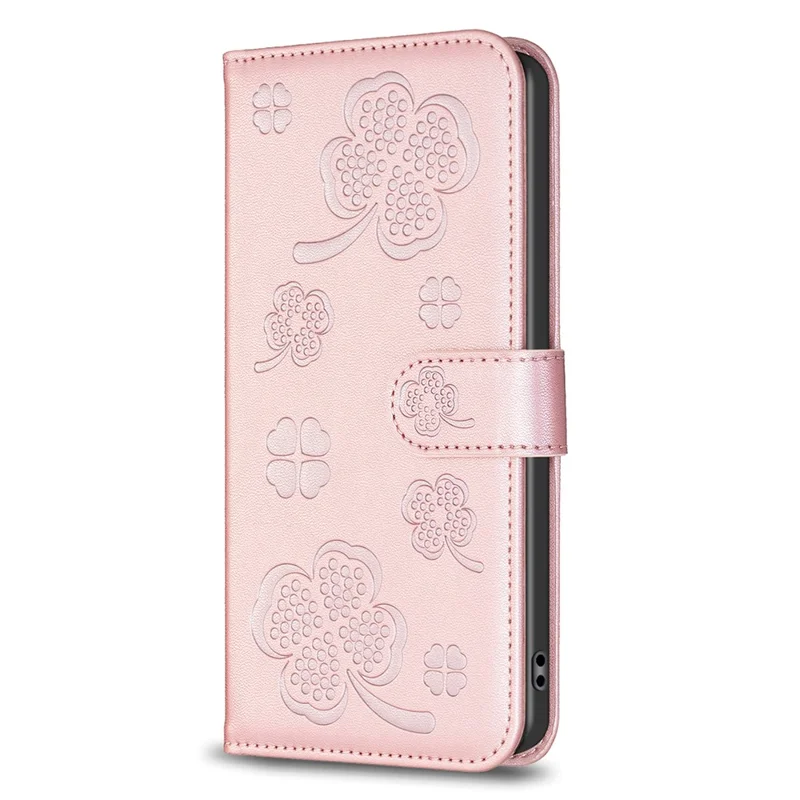 For Motorola Moto E13 4G Phone Case Clover Pattern PU Leather Flip Folio Phone Cover - Pink