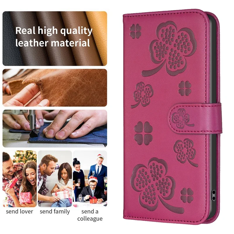 For Motorola Moto E13 4G Phone Case Clover Pattern PU Leather Flip Folio Phone Cover - Rose