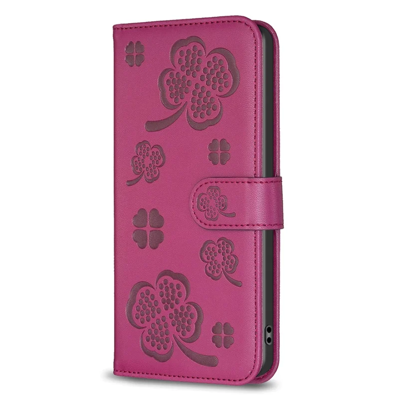 For Motorola Moto E13 4G Phone Case Clover Pattern PU Leather Flip Folio Phone Cover - Rose