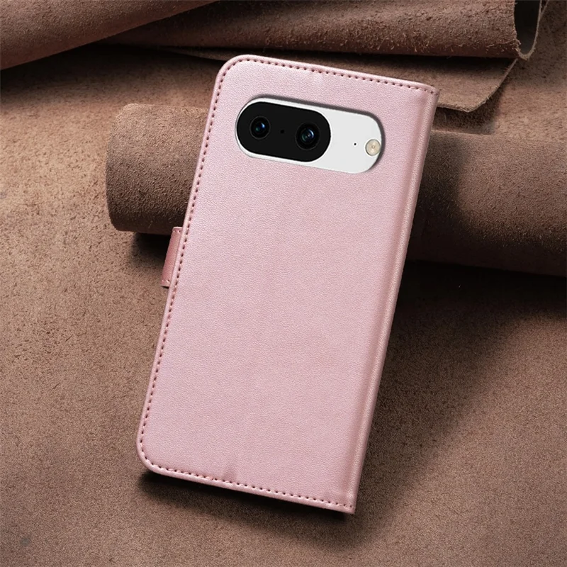 For Google Pixel 8 Clover Leather Case Wallet Flip Folio Phone Cover - Pink
