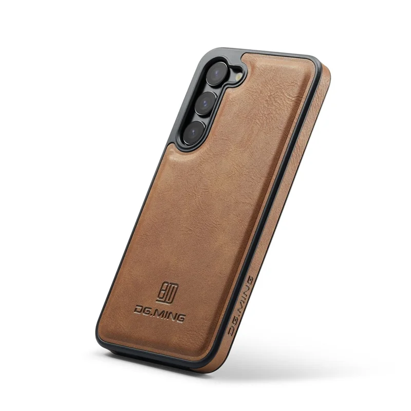 DG.MING For Samsung Galaxy S23 Case Leather Coated PC+TPU Phone Back Cover - Brown