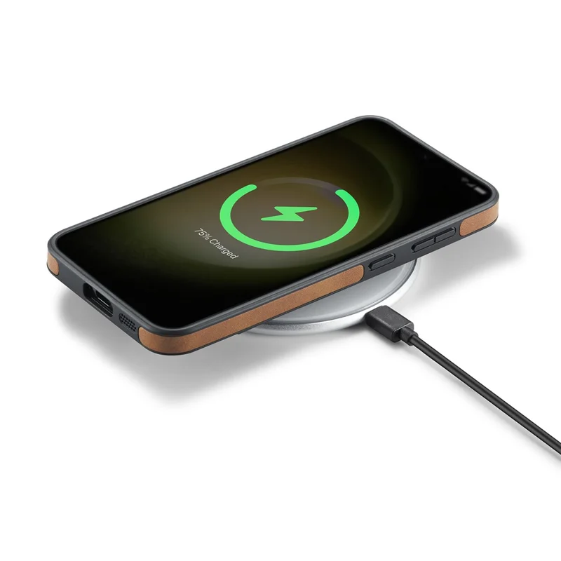 DG.MING For Samsung Galaxy S23 Case Leather Coated PC+TPU Phone Back Cover - Brown