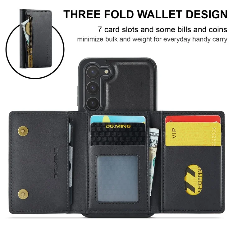 DG.MING Série M5 Para Samsung Galaxy S23+ Capa Destacável 2-em-1 Carteira e Capa de Telefone - Preto