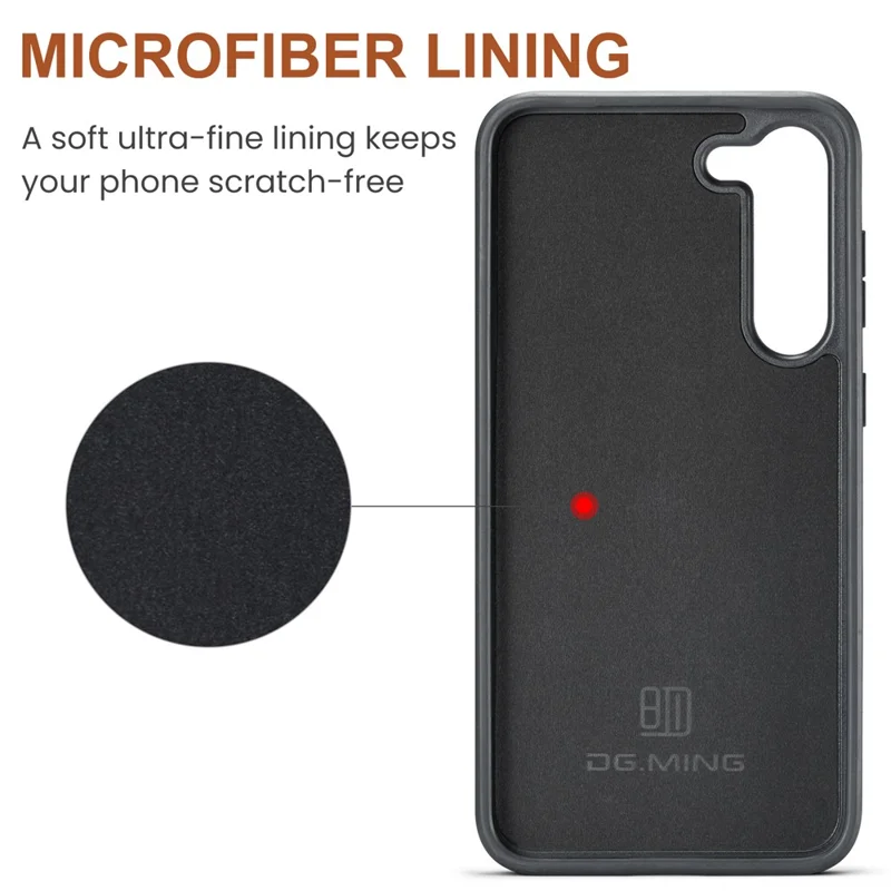 DG.MING M5 Series For Samsung Galaxy S23+ Case Detachable 2-in-1 Wallet Phone Cover - Coffee