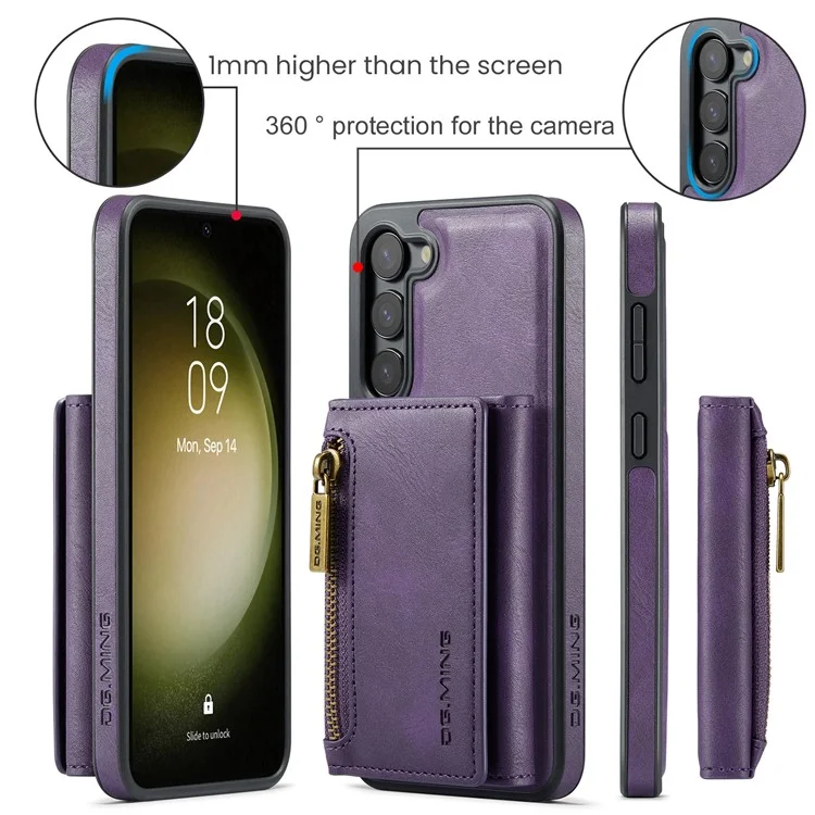 DG.MING M5 Series For Samsung Galaxy S23 Case Phone Cover with Detachable Wallet - Purple