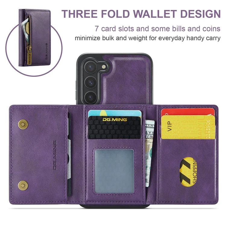 DG.MING M5 Series For Samsung Galaxy S23 Case Phone Cover with Detachable Wallet - Purple