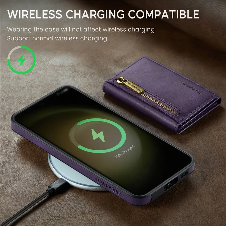 DG.MING M5 Series For Samsung Galaxy S23 Case Phone Cover with Detachable Wallet - Purple