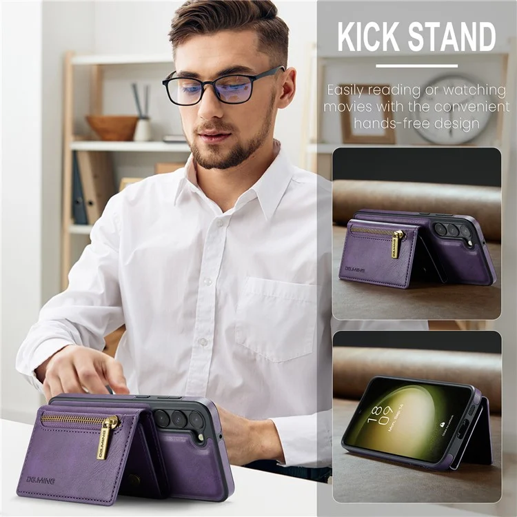 DG.MING M5 Series For Samsung Galaxy S23 Case Phone Cover with Detachable Wallet - Purple