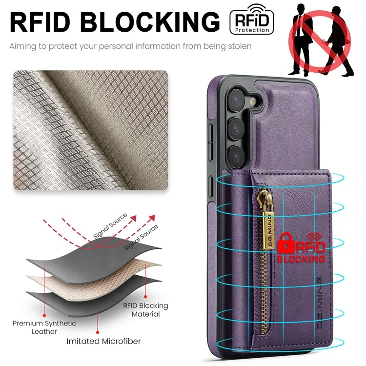 DG.MING M5 Series For Samsung Galaxy S23 Case Phone Cover with Detachable Wallet - Purple