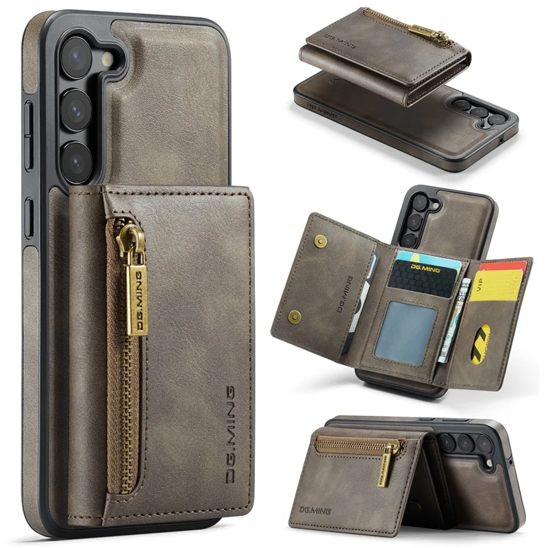 DG.MING M5 Series For Samsung Galaxy S23 Case Phone Cover with Detachable Wallet - Coffee