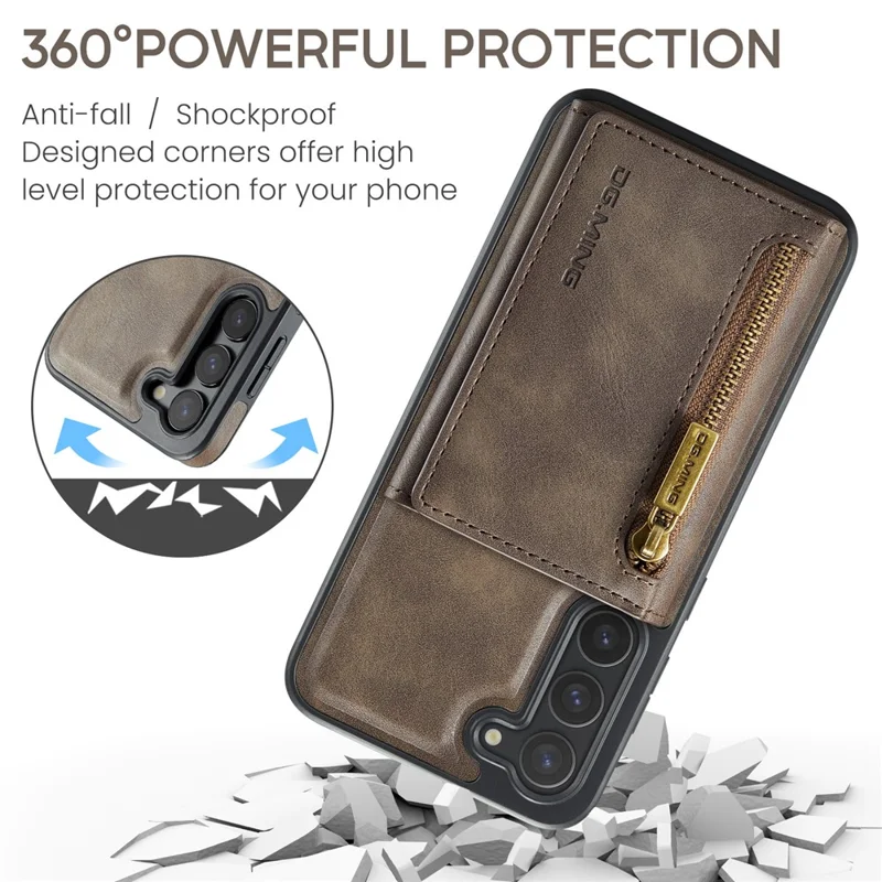 DG.MING M5 Series For Samsung Galaxy S23 Case Phone Cover with Detachable Wallet - Coffee