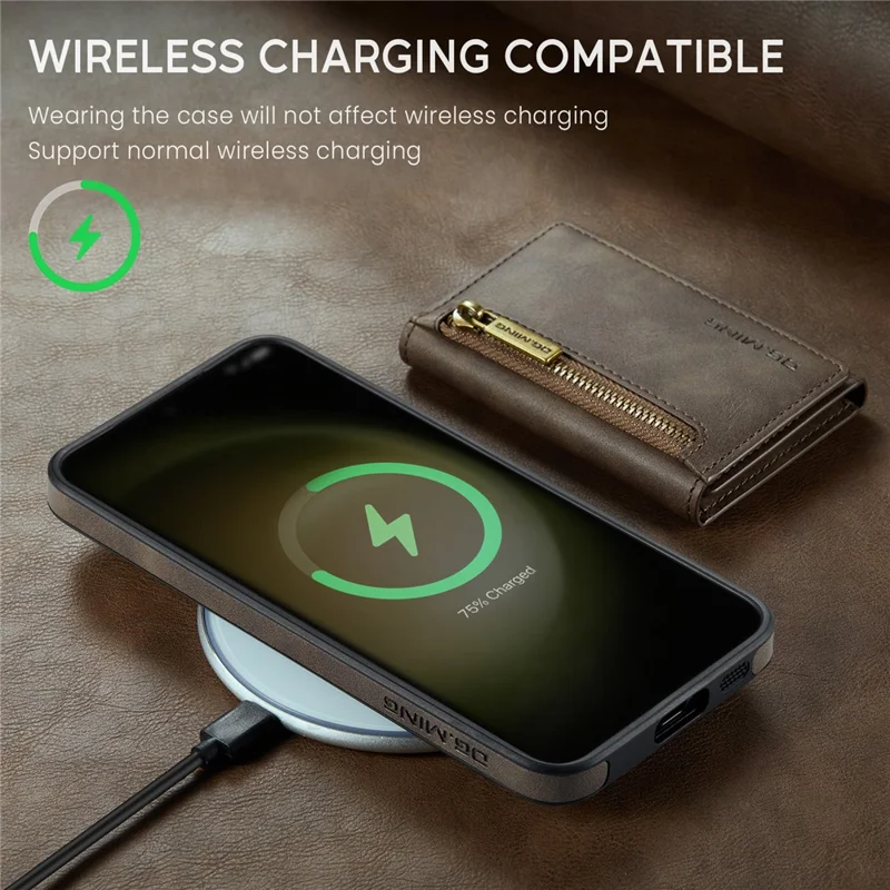 DG.MING M5 Series For Samsung Galaxy S23 Case Phone Cover with Detachable Wallet - Coffee