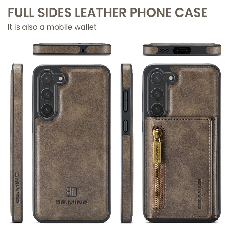 DG.MING M5 Series For Samsung Galaxy S23 Case Phone Cover with Detachable Wallet - Coffee