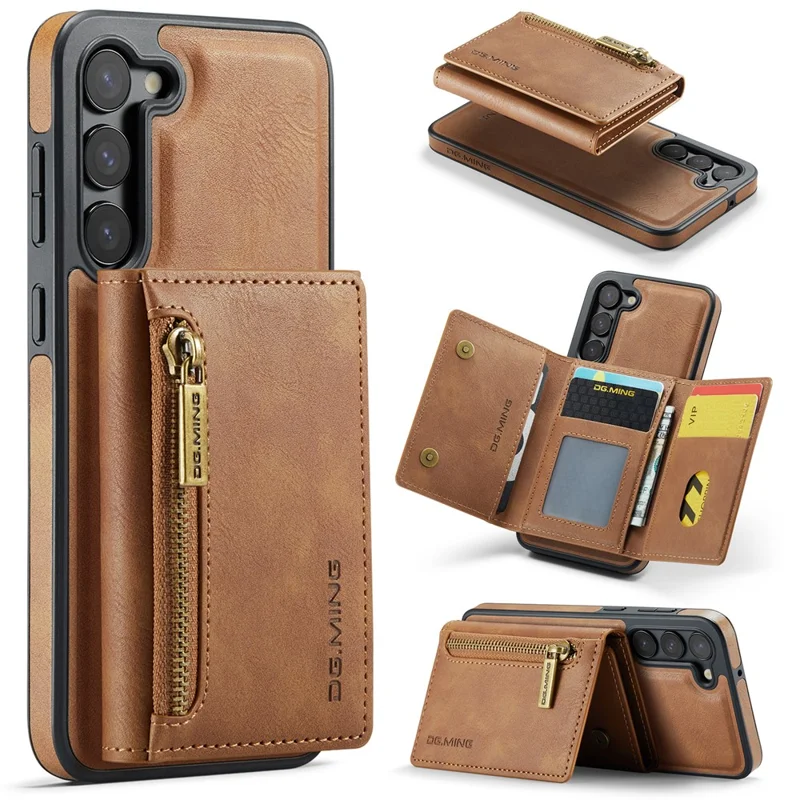 DG.MING M5 Series For Samsung Galaxy S23 Case Phone Cover with Detachable Wallet - Brown