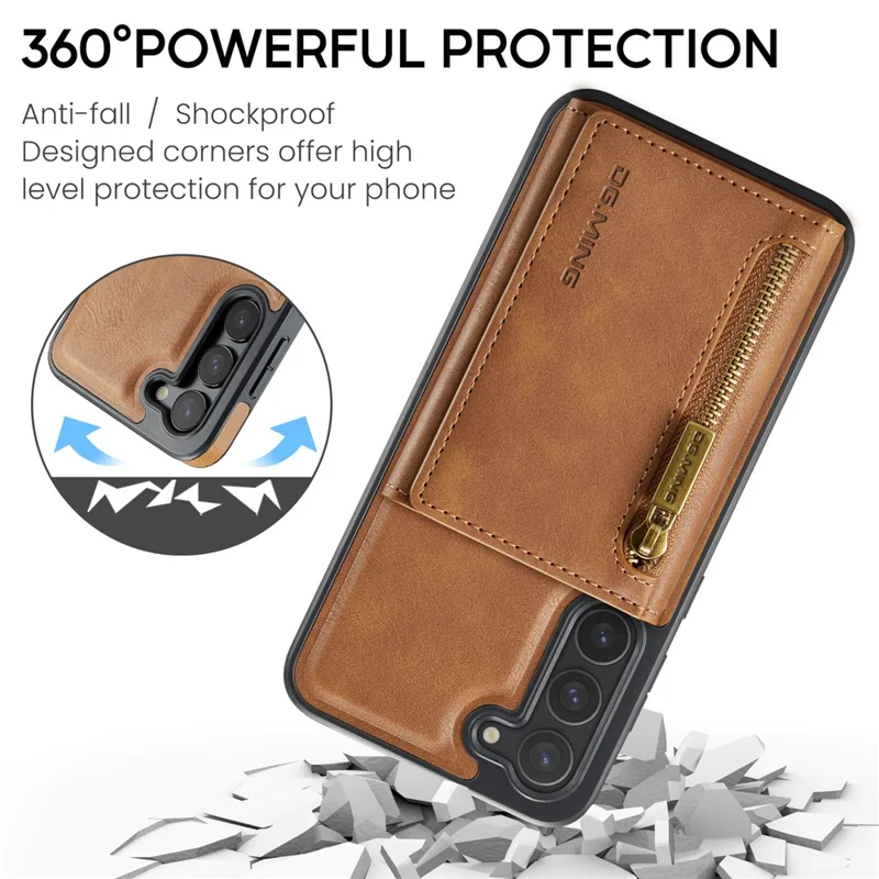 DG.MING M5 Series For Samsung Galaxy S23 Case Phone Cover with Detachable Wallet - Brown